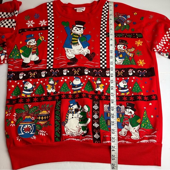 Vintage Christmas Sweatshirt Jumper Women's Size Large Checkered Santa Snowman - Picture 8 of 12